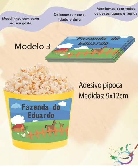 Adesivo para Balde de Pipoca-fazendinha
