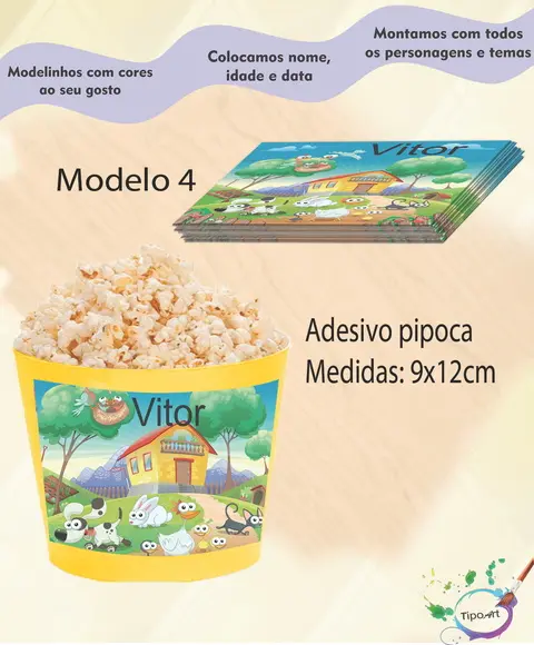 Adesivo para Balde de Pipoca-fazendinha