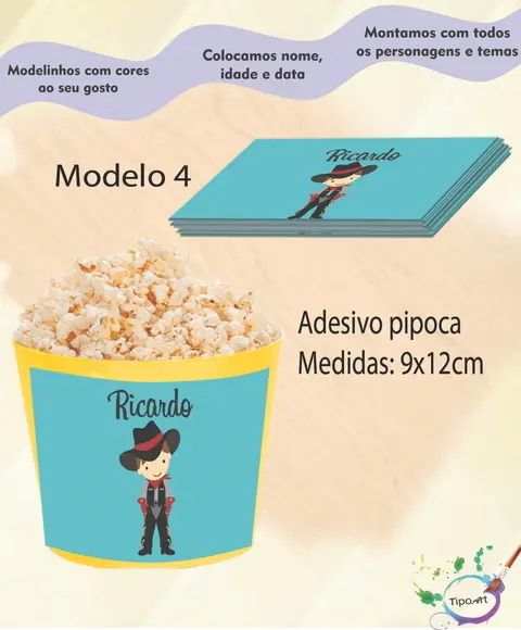 Adesivo para Balde de Pipoca-cowboy