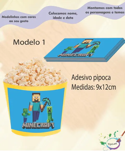 Adesivo para Balde de Pipoca-minecraft