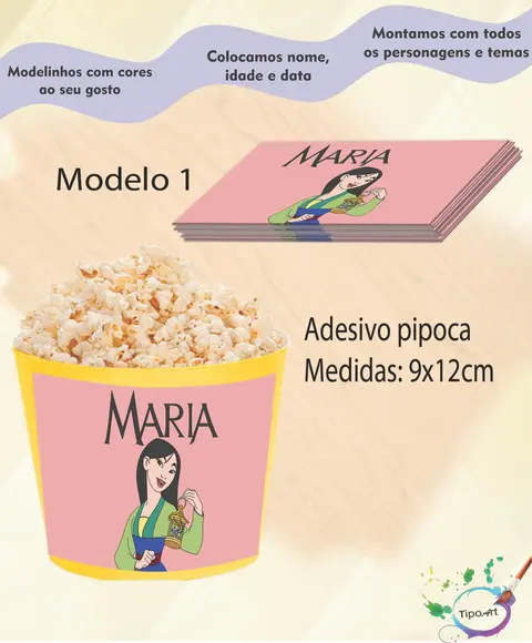 Adesivo para Balde de Pipoca-mulan