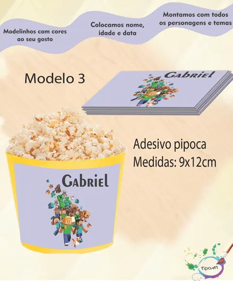 Adesivo para Balde de Pipoca-minecraft