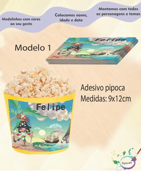 Adesivo para Balde de Pipoca-pirata