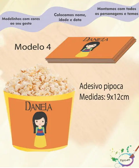 Adesivo para Balde de Pipoca-mulan