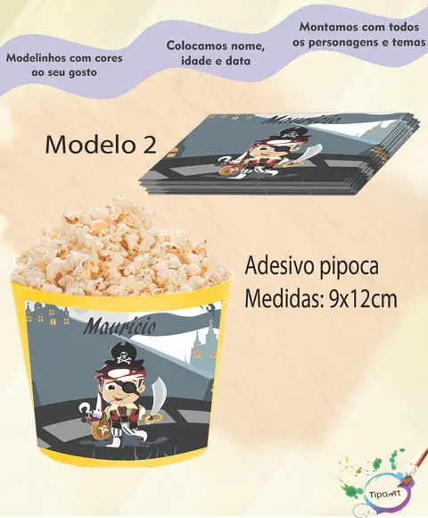 Adesivo para Balde de Pipoca-pirata