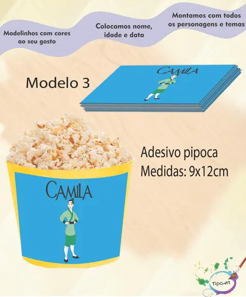 Adesivo para Balde de Pipoca-mulan