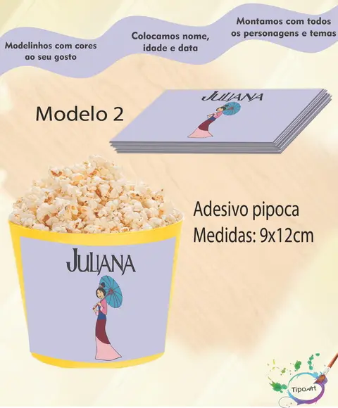 Adesivo para Balde de Pipoca-mulan