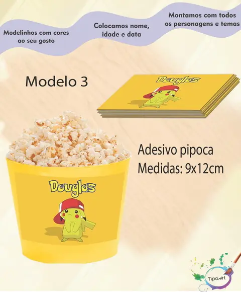 Adesivo para Balde de Pipoca-pokemon