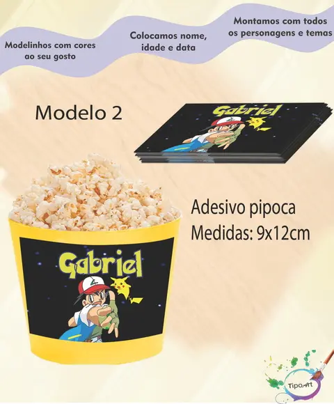 Adesivo para Balde de Pipoca-pokemon