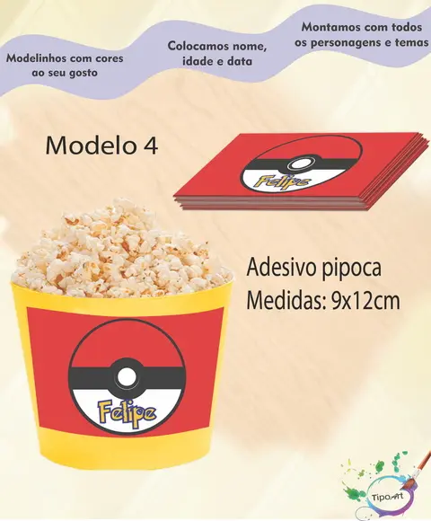 Adesivo para Balde de Pipoca-pokemon