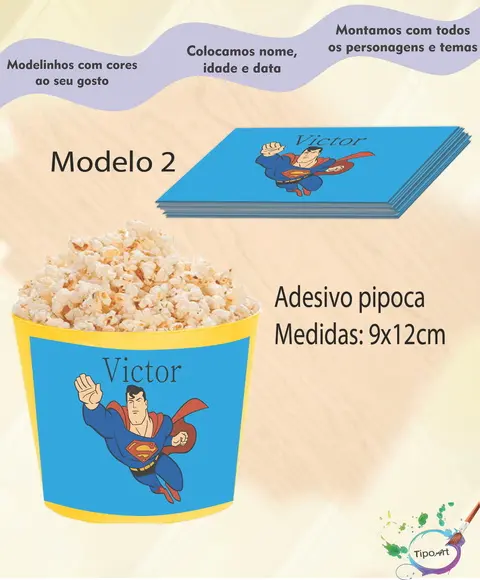 Adesivo para Balde de Pipoca-super Homem
