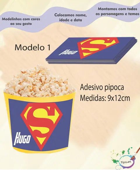 Adesivo para Balde de Pipoca-super Homem