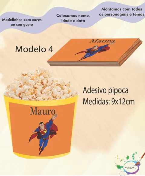 Adesivo para Balde de Pipoca-super Homem