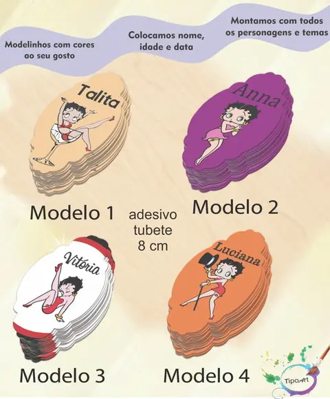Adesivo para Mini Tubete 8 Cm-betty Boop