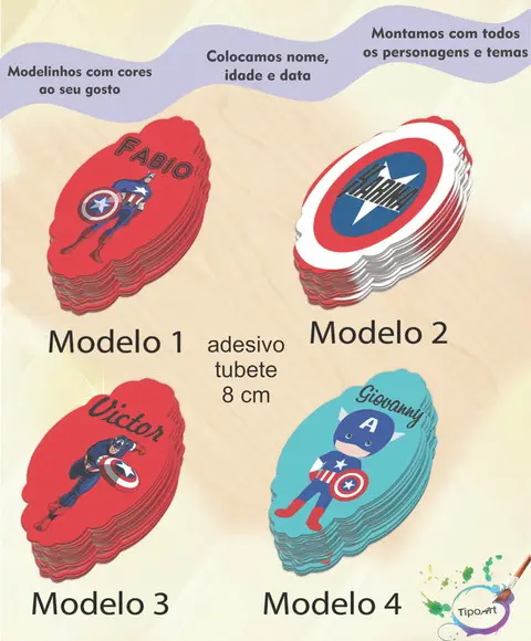 Adesivo para Mini Tubete 8 Cm-capitão America