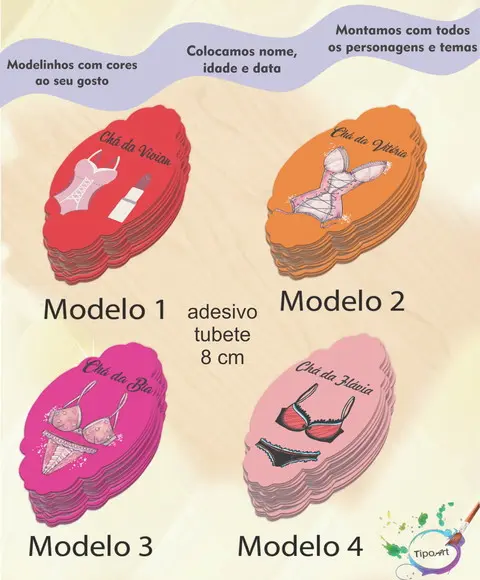 Adesivo para Mini Tubete 8 Cm-chá de Lingerie#1
