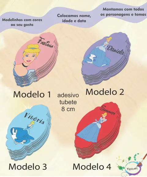 Adesivo para Mini Tubete 8 Cm-cinderela