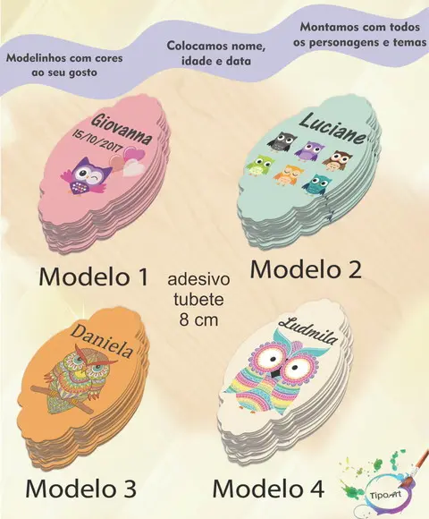 Adesivo para Mini Tubete 8 Cm-coruja