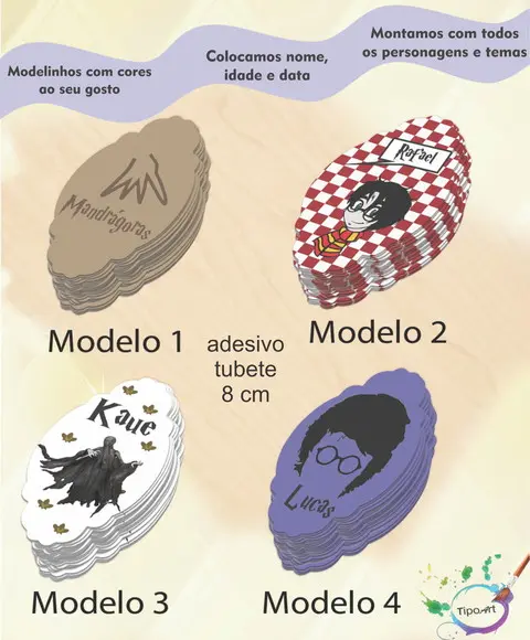 Adesivo para Mini Tubete 8 Cm-harry Potter-modelo 2