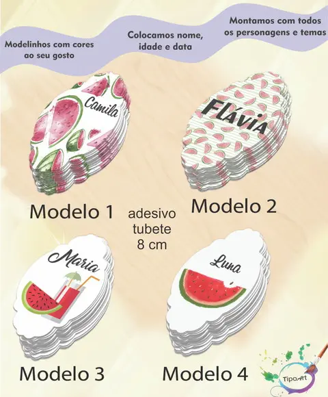 Adesivo para Mini Tubete 8 Cm-melancia