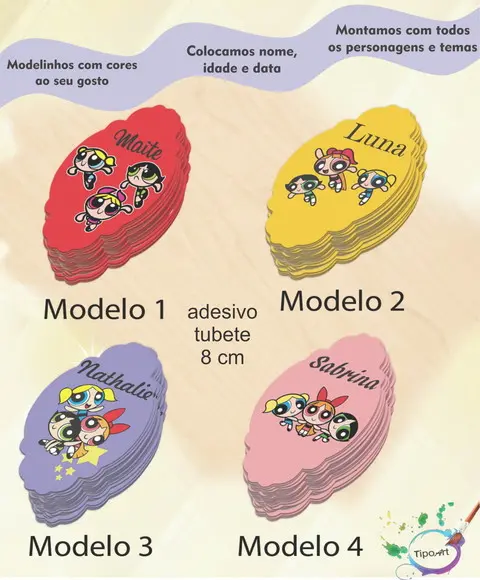 Adesivo para Mini Tubete 8 Cm-menina Super Poderosas