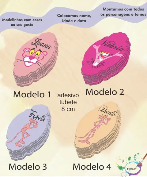 Adesivo para Mini Tubete 8 Cm-pantera Cor de Rosa