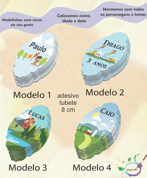 Adesivo para Mini Tubete 8 Cm-pipa e Catavento