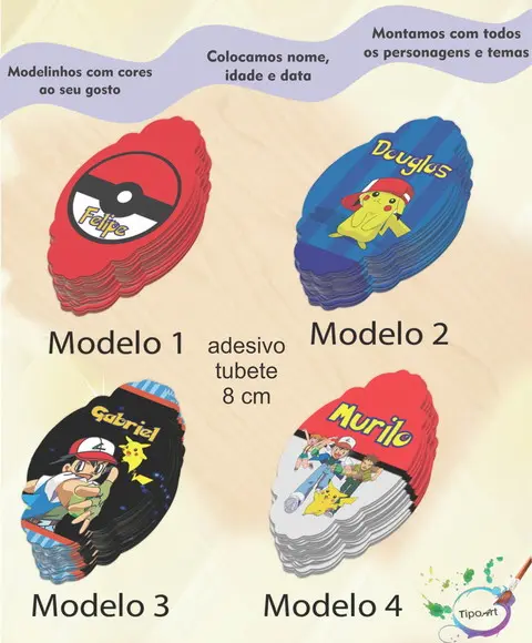 Adesivo para Mini Tubete 8 Cm-pokemon