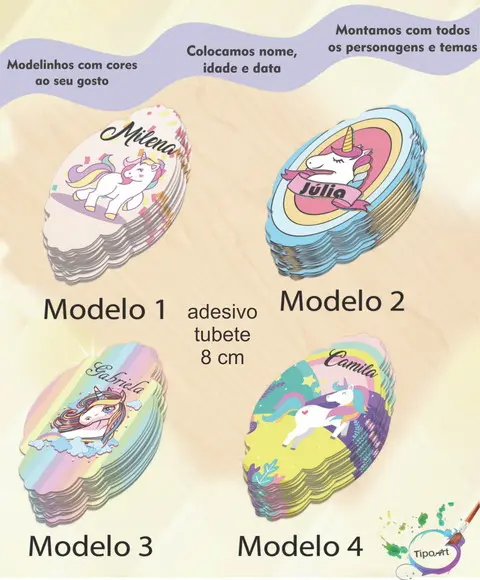 Adesivo para Mini Tubete 8 Cm-unicórnio