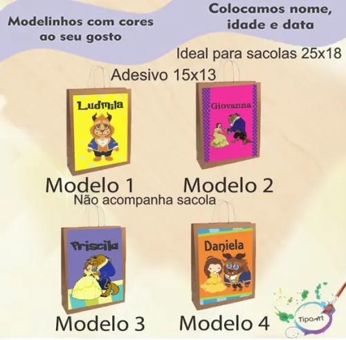 Adesivo para Sacola 15x13 -bela e a Fera