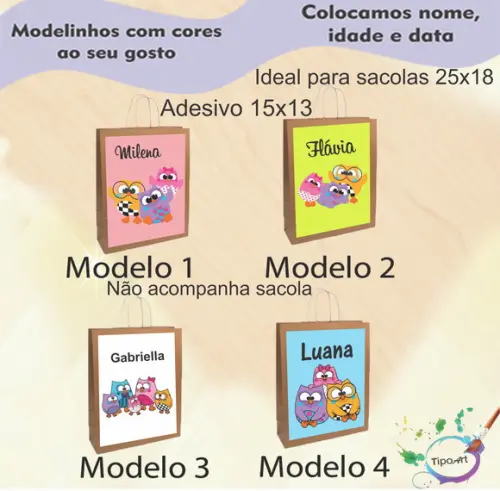 Adesivo para Sacola 15x13 -bubu e as Corujinhas
