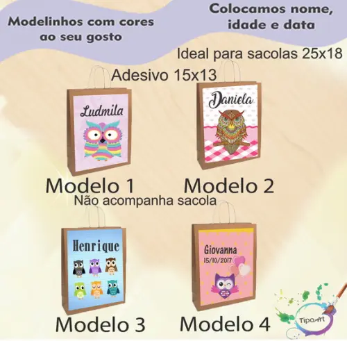 Adesivo para Sacola 15x13 -coruja