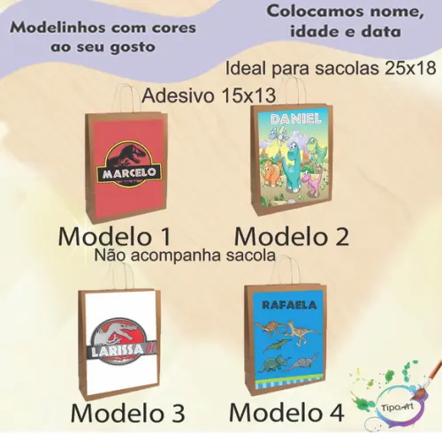 Adesivo para Sacola 15x13 -dinossauros