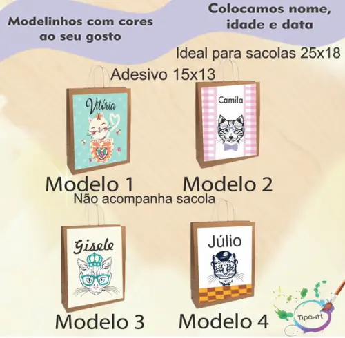 Adesivo para Sacola 15x13 -gatinho