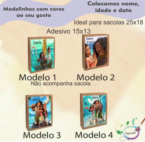 Adesivo para Sacola 15x13 -moana e Mauí