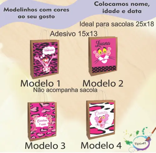 Adesivo para Sacola 15x13 -pantera Cor de Rosa