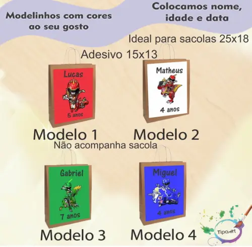 Adesivo para Sacola 15x13 -power Rangers Dino Charge