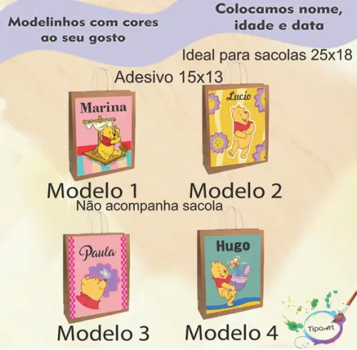 Adesivo para Sacola 15x13 -pooh