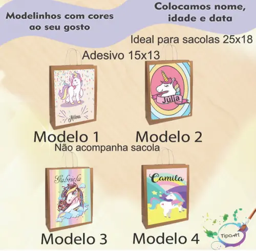 Adesivo para Sacola 15x13 -unicórnio Modelo 1