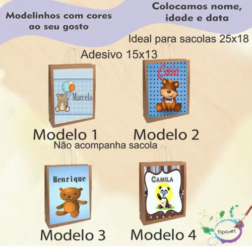 Adesivo para Sacola 15x13 -ursinho