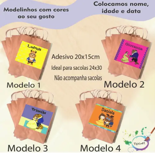 Adesivo para Sacola 20x15 -bela e a Fera