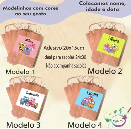 Adesivo para Sacola 20x15 -bubu e as Corujinhas