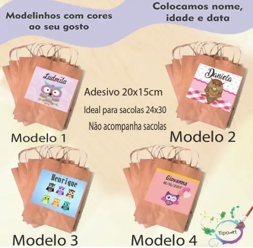 Adesivo para Sacola 20x15 -coruja