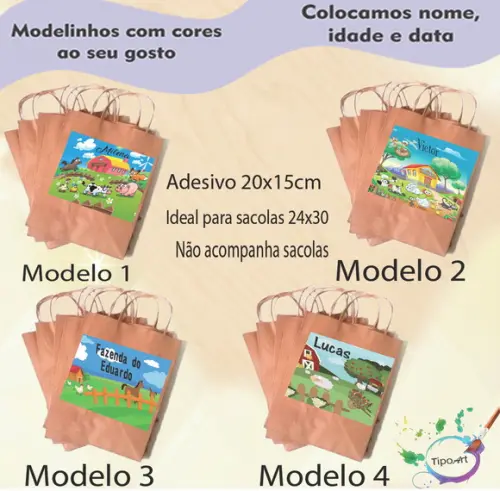 Adesivo para Sacola 20x15 -fazendinha