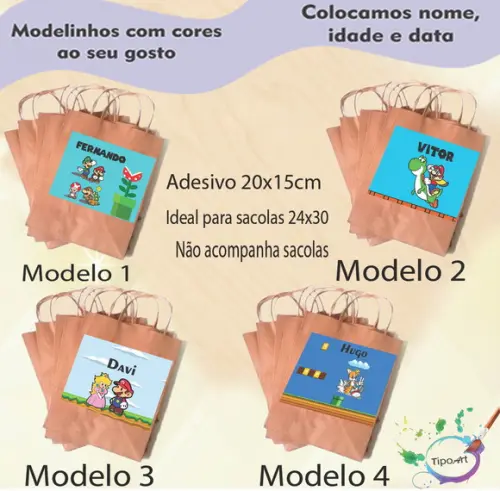 Adesivo para Sacola 20x15 -mario Bros