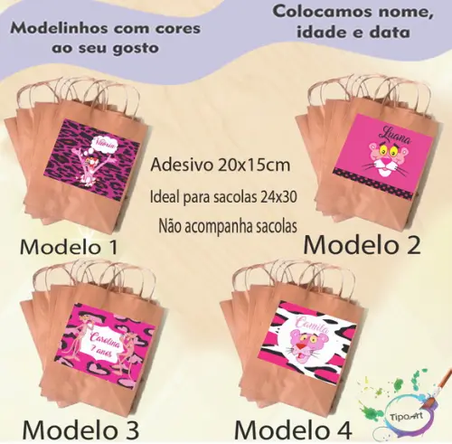 Adesivo para Sacola 20x15 -pantera Cor de Rosa