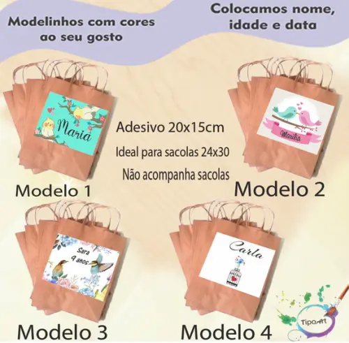 Adesivo para Sacola 20x15 -pássaros