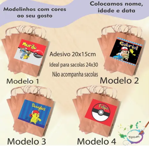 Adesivo para Sacola 20x15 -pokemon
