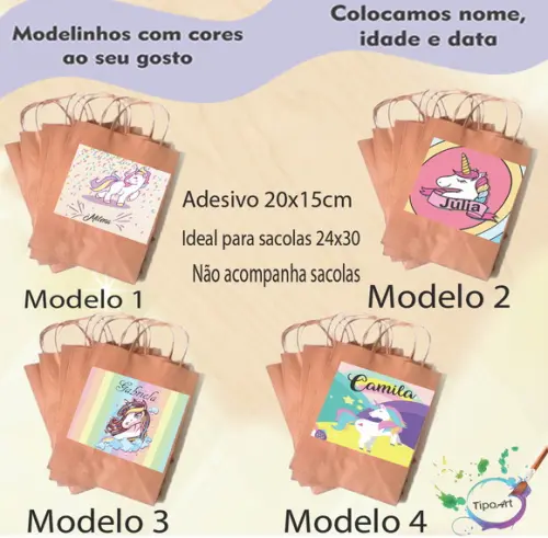 Adesivo para Sacola 20x15 -unicórnio Modelo 1