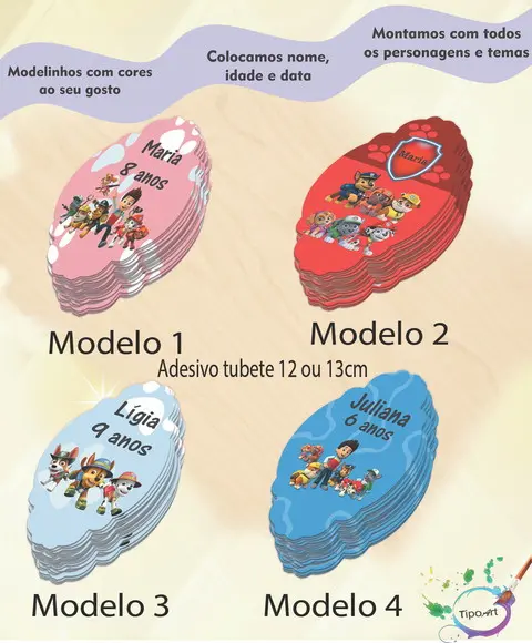 Adesivo para Tubete 12 ou 13 Cm- Patrulha Canina